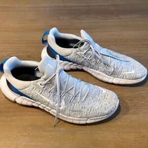 Nike Free 5.0 Men's White and Blue Athletic Shoes-10M